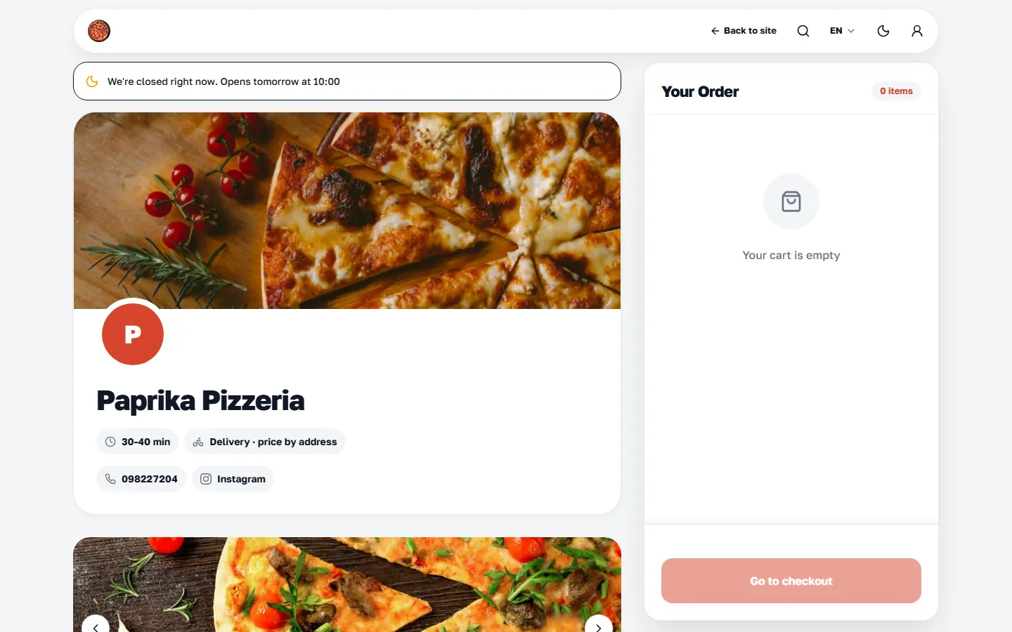 A demo restaurant ordering site built on ZeroMaze Hub