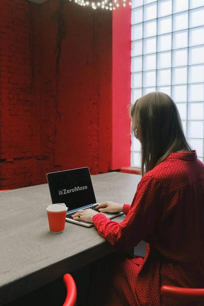 Person working on ZeroMaze laptop in modern office