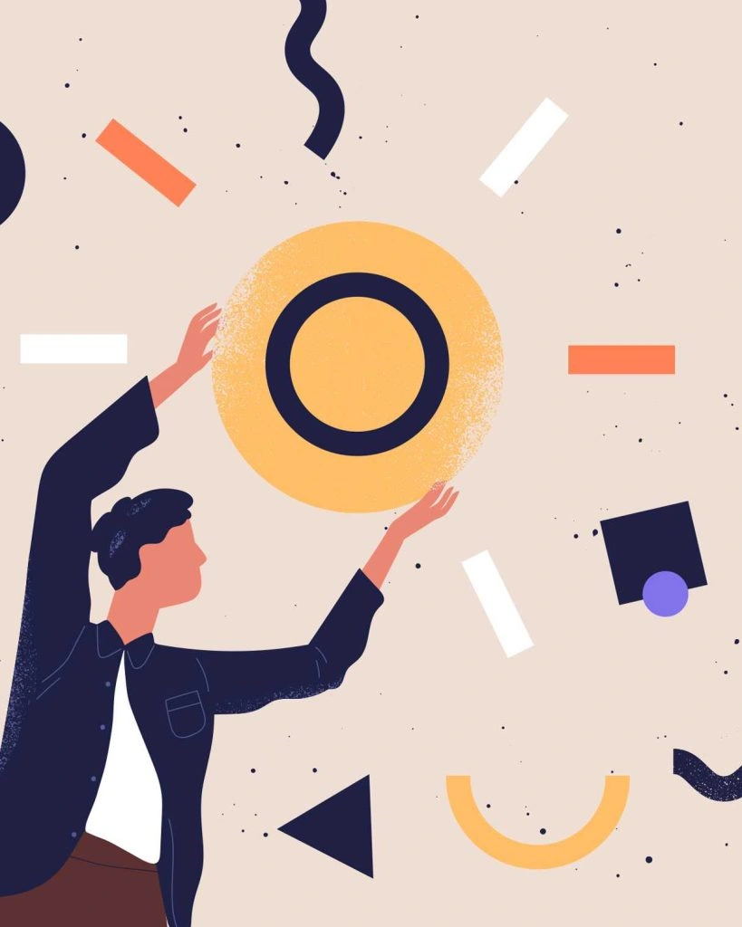 Illustration of a person reaching for a circle, representing creative web development.
