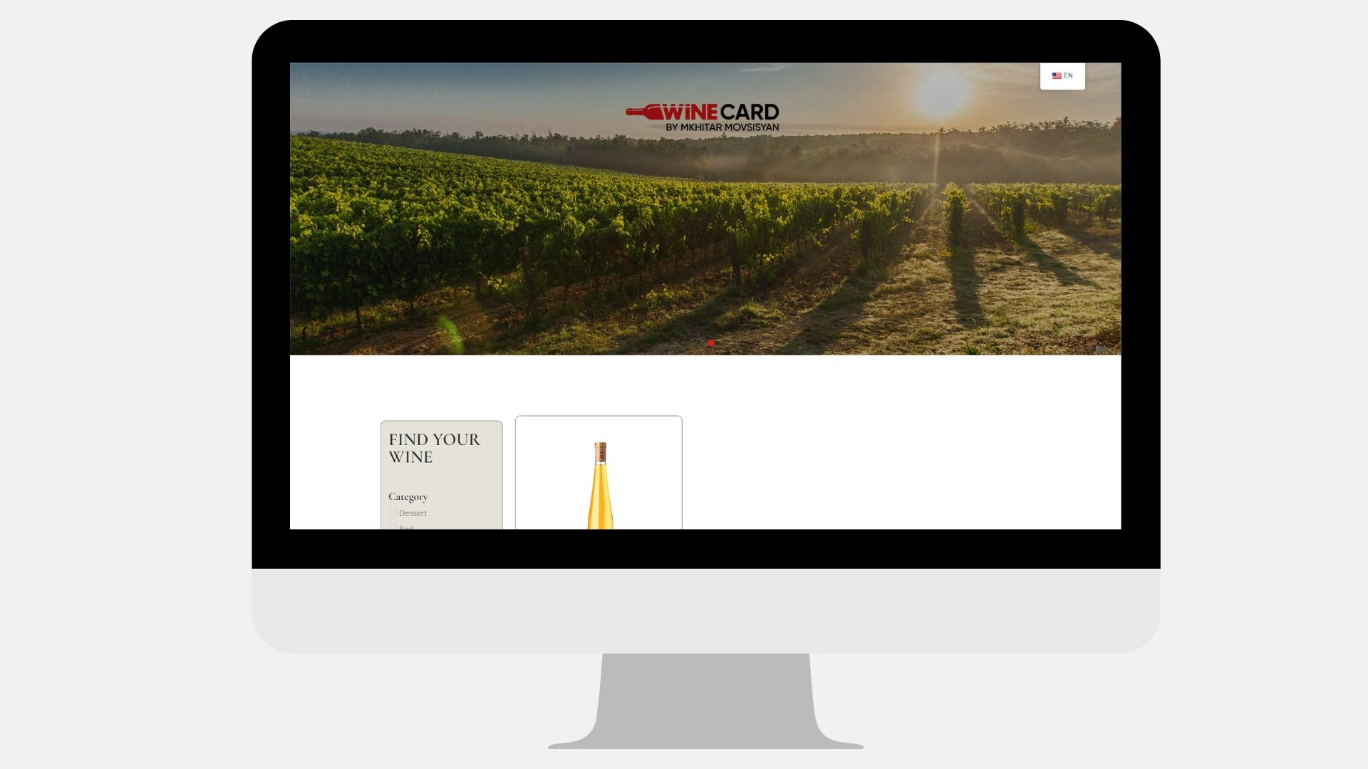WineCard website design mockup by ZeroMaze Agency - vineyard landscape