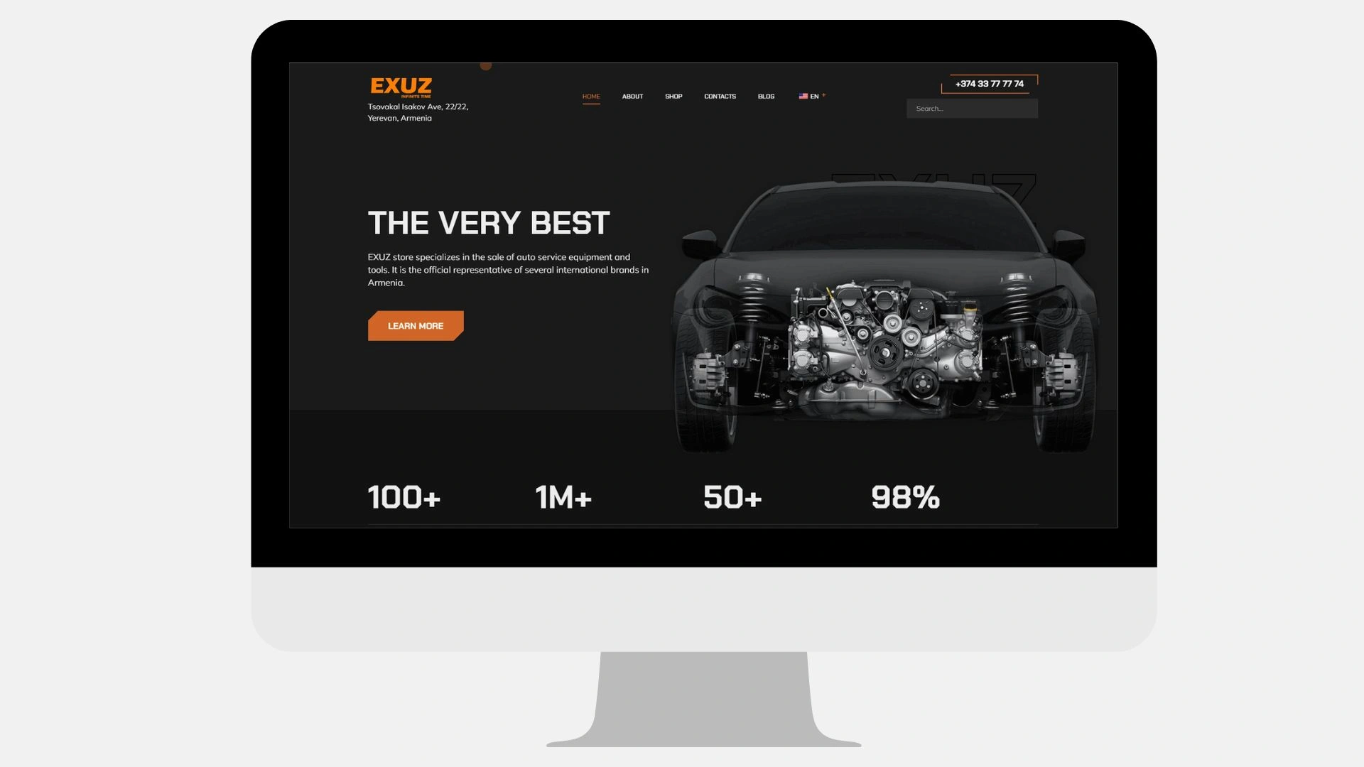 EXUZ car accessories website mockup by ZeroMaze Agency